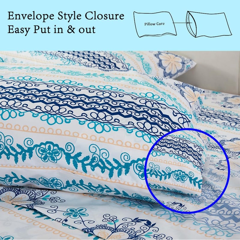 JSD Blue Boho Printed Sheet Set Queen Size, 4 Piece Soft Floral Microfiber Sheets Extra Deep Pocket - Image 5